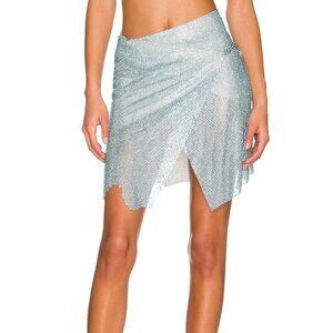 Poster Girl Dawn mini skirt Cerulean blue crystal chain mail jagged hem new S